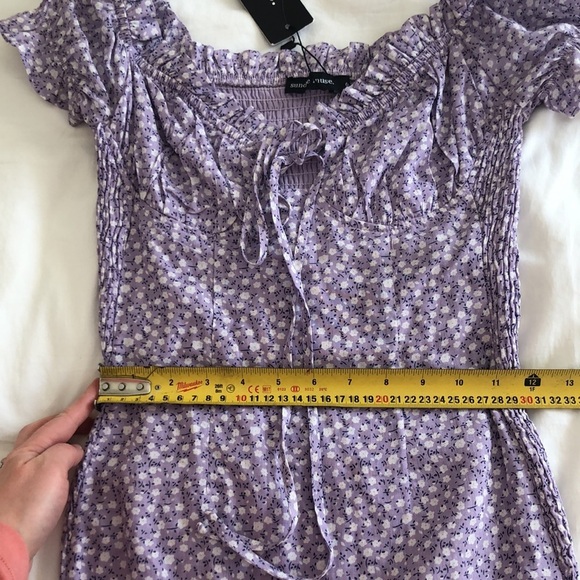 Purple floral off-shoulder mini dress. Size 6. - Picture 12 of 14